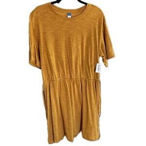 NWT Old Navy Women Knit Waist Dress Mustard Yellow Short Sleeve Size Large